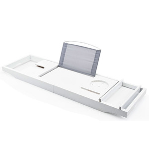 Étagère de bain en bambou blanc 60x70cm, support de rangement de salle de bain rétractable autoportant - Product Image 4
