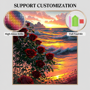 SONGWOOART Peinture Diamant 5D DIY Personnalisée, Motif <span class=keywords><strong>Paysage</strong></span> Rose et <span class=keywords><strong>Mer</strong></span>, Kit Complet de Broderie Diamant Ronde, Cadeau Scénique - Product Image 1