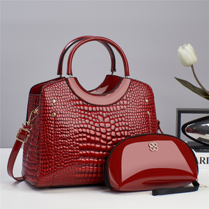 Ensemble de sacs à main pour femme imprimé serpent, aspect verni brillant, sac fourre-tout à poignée supérieure, sac à bandoulière amovible - Product Image 3