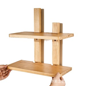 Wooden <b>Wall</b> Shelf 2 Tier Solid Wood <b>Hanging</b> Bookshelf For Living Room <b>Storage</b> Rack With Books And Decor - Product Image 5