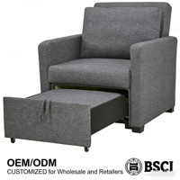 Canapé-lit convertible en tissu lin gris, 2 places, lit escamotable, design moderne, gonflable, certifié BSCI, OEM/ODM disponible