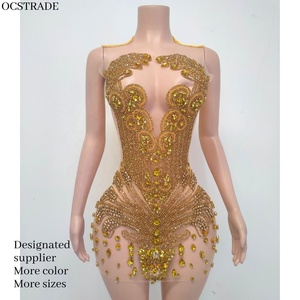 Ocstrade 2025 <span class=keywords><strong>Mini</strong></span> Abito da Donna di Lusso da Festa con Strass Sexy Aderente <span class=keywords><strong>Trasparente</strong></span> con Diamanti Abito da Compleanno e da Club con Strass - Product Image 1