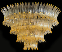 Lustre moderne de luxe en verre de Murano en forme de feuille, lampe suspendue à plusieurs niveaux de style Art Déco pour plafond haut, hall d'entrée, salon, éclairage intérieur