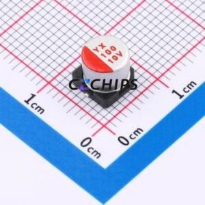 SPT1AM101E06TRVZC ตัวเก็บประจุแบบแข็ง SMD, ขนาด D6.3xL5.7 มม. ( ความจุ: 100uF ) ( ความแม่นยำ: 20% แรงดันไฟฟ้าที่กำหนด: 10V ) - Product Image 1