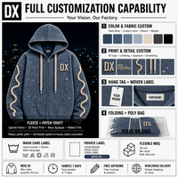 Sweat à capuche zippé personnalisé en molleton bleu ardoise scintillant avec appliqué ondulé, 480 g/m², logo 3D au dos, coupe oversize pour marques, fabricant OEM ODM