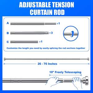 <span class=keywords><strong>Tringle</strong></span> à rideau de douche à ressort en acier inoxydable, <span class=keywords><strong>sans</strong></span> perçage, pour salle de bain, cuisine, <span class=keywords><strong>armoire</strong></span>, ne rouille jamais, antidérapante - Product Image 6