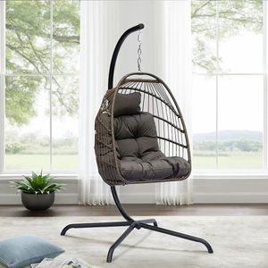 Balançoire en rotin pliable à panier suspendu simple et moderne pour balcon intérieur et mobilier d'extérieur pour balançoires de patio - Product Image 2
