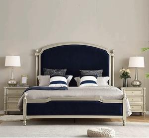 Customized Designs Home Bedroom Furniture Luxury Modern Bed Champagne Color Wooden Double King Size Bed With High Headboard - Product Image 1