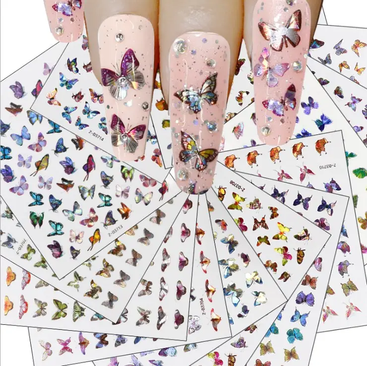 Beautiful Decals Decoration Laser Color Nail Art 3D Butterfly Nail Sticker Accessories Design Sticker