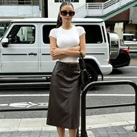 Nouvelle jupe longue en cuir de mouton vintage à taille naturelle pour femme, avec ceinture et fermeture éclair latérale, décontractée pour le streetwear