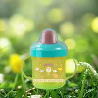 Bouteille d'eau d'apprentissage pour bébé en plastique PP sans BPA, 200 ml, avec double poignée, bec de canard, mignonne, anti-fuite, en silicone, fleur