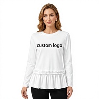 Robe T-shirt d'été personnalisée à col rond en jersey délavé à l'acide 200 GSM, anti-UV, anti-plis, avec ourlet peplum à volants, longue et légèrement évasée