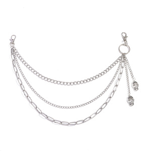 Chaîne de taille multicouche géométrique en métal Yueli avec pendentif tête de mort, chaîne de corps tendance Hip Hop, usage quotidien, alliage de zinc blanc K - Product Image 5