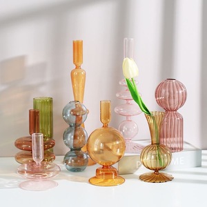 Современная домашняя светлая Роскошная настольная декорация для ужина при свечах реквизит ваза для дома винтажная художественная розовая стеклянная подсвечник - Product Image 1