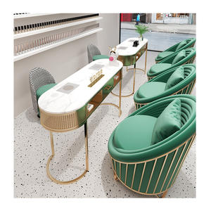 ชุดโต๊ะและเก้าอี้ทำเล็บสุดหรู โต๊ะทำเล็บแบบสองชั้น แผ่นหินอ่อน สำหรับทำเล็บเจล โต๊ะทำเล็บมืออาชีพ - Product Image 1