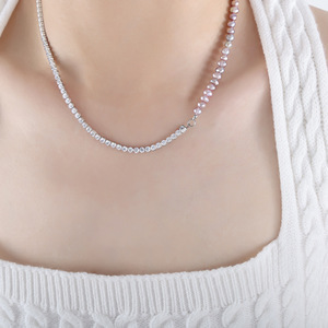 Bingxin Sieraden Elegante Paarse Zoetwaterparelketting voor Dames Mode Titanium Staal Toggle Sluiting Zirkoon Ketting Dagelijks Gebruik - Product Image 3