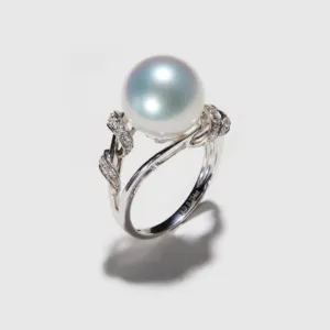 Hot New Products 14K 18K Gold Pearl Ring Australian White Pearl Inlay With Diamond Fashion Jewelry Design For women For Gift