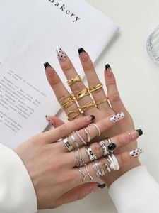 Dylam Hypoallergenic Non Tarnish Minimalist S925 <b>Silver</b> Rhodium 18K Gold Plated Irregular Wave 2 Layer <b>Adjustable</b> Women <b>Rings</b> - Product Image 2