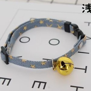 Pet Denim Collar With Bell Adjustable For Small <b>Dogs</b> And Cats <b>Light</b> Blue Black Geometry Pattern All Seasons - Product Image 3