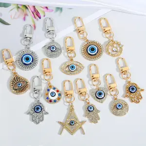 Turkse Nazar Blue Eye Sleutelhanger Hanger Strass Talisman Karmic Driver Bescherming Hamsa Blue Eye Sleutelhanger Voor Cadeau