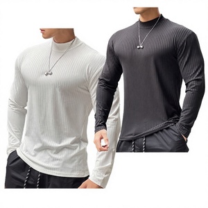 <b>Mens</b> Ribbed Mock Neck Long Sleeve T Shirt Slim Fit Knit Pullover Casual Streetwear Gym Fitness Workout <b>Base</b> <b>Layer</b> Top - Product Image 2