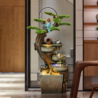 Fontaine sur pied en résine et fibre de verre d'inspiration zen avec éclairage LED et design Feng Shui pour espaces intérieurs et extérieurs - Statue