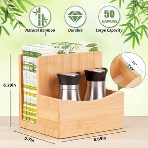 Boîte de rangement en bambou à plusieurs compartiments pour table de cuisine, support à épices, porte-serviettes en papier, plateau de service - Product Image 5