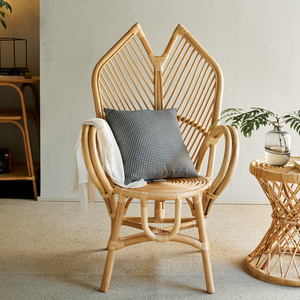 Boho Vintage Rotin tissé à la main Accent Lounge Fauteuil Cadre en bois massif Canne naturelle Meubles pour salon Balcon Patio - Product Image 2