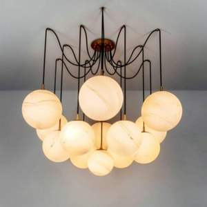 <b>Modern</b> Alabaster Round Chandelier With Gold Accents E27 <b>LED</b> Pendant <b>Light</b> For Living Room <b>Ceiling</b> Fixture - Product Image 3