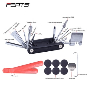 Kit d'outils de réparation de vélos, Surface plaquée nickel 23 en 1, avec extracteur à Rivet de chaîne, support d'induction pour patchs, râpe pour vélo électrique - Product Image 2