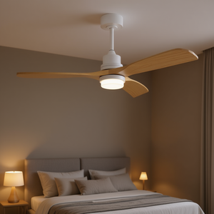 Ventilador de techo de 52 pulgadas con motor de corriente continua, 3 aspas de madera y luz LED para dormitorios - Product Image 2
