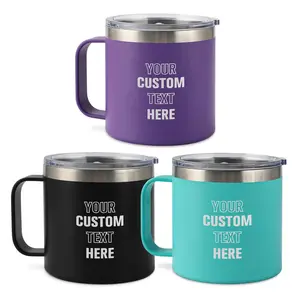 Personalized Coffee Mug with Text/Name, 14oz Custom Engraved Travel Coffee Mug Cup with Handle and Lid