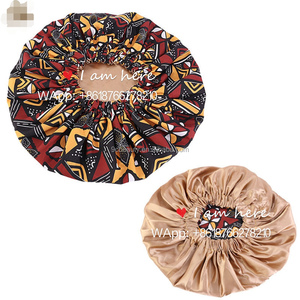 Vente de gros <span class=keywords><strong>Bonnet</strong></span> double couche de doublure en soie 38cm extra large pour femmes Ankara <span class=keywords><strong>Bonnet</strong></span> africain imprimé à la cire - Product Image 2