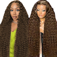Perruques Lace Front BIANFA 30 pouces, brun chocolat, ondulations profondes, densité 220 HD, bouclées, pré-épilées, sans colle, pour femmes
