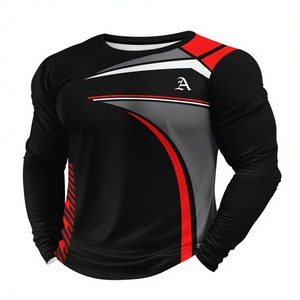 Camiseta de Satén de Manga Larga con Estampado y Bordado 3D para Hombre, Diseño Negro, Rojo y Blanco, Cuello en V, Corte Regular, Transpirable - Product Image 3