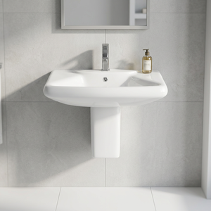 Ensemble de lavabo rectangulaire moderne en céramique blanche avec demi-pied pour salle de bain, hôpital, villa Vistaar - Product Image 1