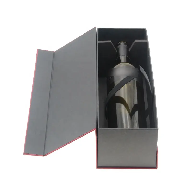 Custom Made Luxury Matt Black Rigid Cardboard Liquor Set Packaging Boxes Champagne Whisky Red Wine Bottles Glass Paper Gift Box