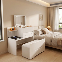 Coiffeuse extensible à rabat français, meuble de maquillage multi-tiroirs, console de rangement pour chambre à coucher