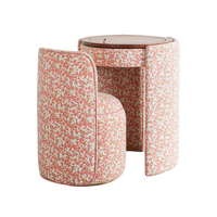 Coiffeuse de luxe moderne 2026 en bois massif rose à motifs floraux avec rangement, petite coiffeuse de maquillage, miroir rembourré et tabouret inclus