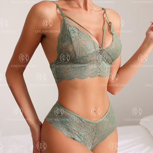 Custom Groen Rood Vrouwen Sexy Borst Wrap 2 Delige Set Dames See Through Transparant Kant Groothandel Erotische Lingerie Set - Product Image 2