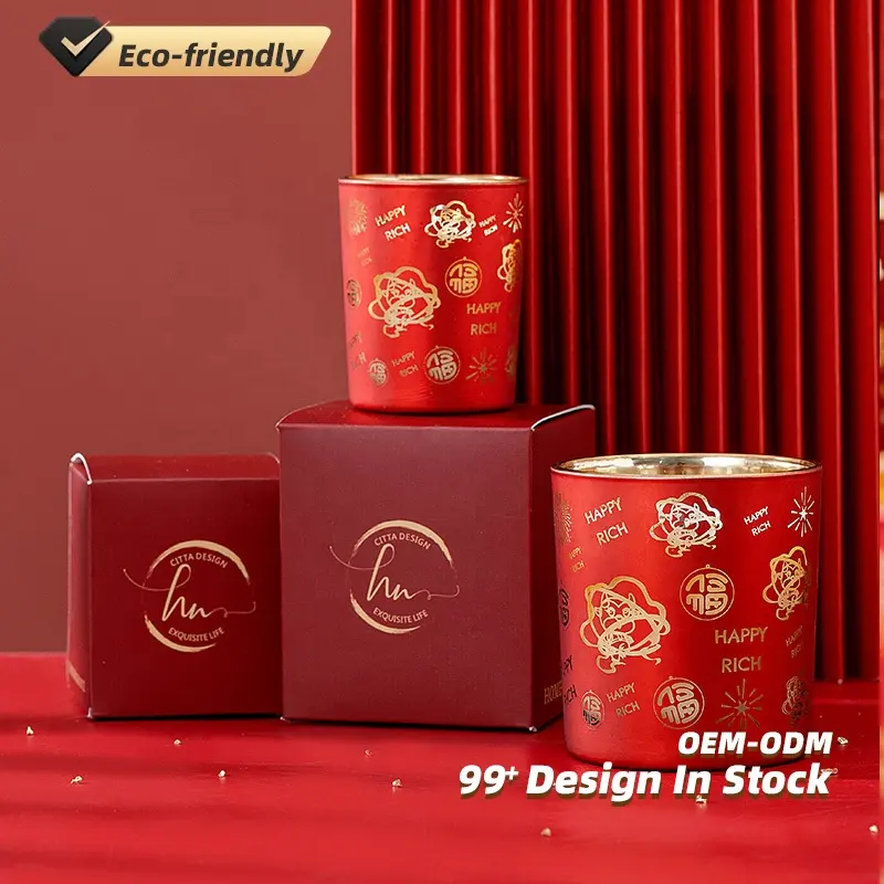 2サイズなだめるような香り中国の赤い金メッキジュビリー旧暦お祝いギフトボックスミラーマットジャーガラスアロマセラピーキャンドル