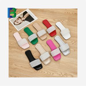Pantofole di perle da Donna in strass estivo <span class=keywords><strong>Sandali</strong></span> Donna Donna stile 2025 <span class=keywords><strong>Sandali</strong></span> piatti da Donna per Donna - Product Image 1