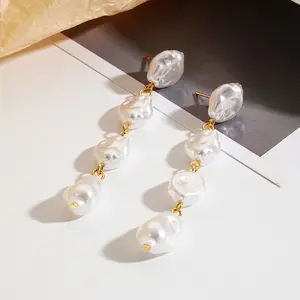 新しいファッションファンシースタッドOEM工場シンプルなバロック不規則な金メッキ模造真珠イヤリングジュエリー