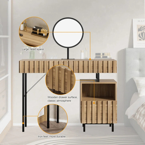 Factory Direct Shiplap Design Bedroom <b>Dressing</b> <b>Table</b> <b>with</b> Mirror and Metal Sled Legs - Product Image 3