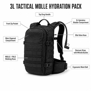 Sac à dos d'hydratation MOLLE robuste 3L avec logo personnalisé, poche à eau intégrée, ceinture de taille, fabrication OEM ODM, vente en gros directe d'usine, MOQ 500 - Product Image 2