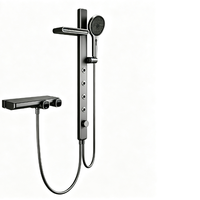 Colonne de douche thermostatique numérique en céramique finition chrome gris canon poli avec barre coulissante et panneau de massage multifonction à jets corporels