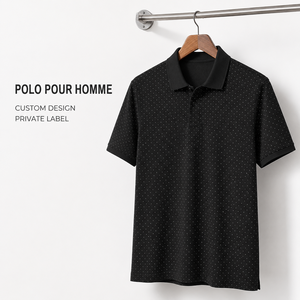 Polo de golf pour homme à pois noirs avec logo personnalisé, manches courtes, tissu tricoté imprimé, marque privée, fabricant OEM ODM - Product Image 1