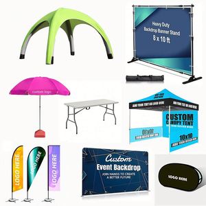 Carpa Personalizada de Alta Calidad 10x10, Banner de Plumas y Mantel de Spandex, Material para Exteriores, Ideal para Publicidad y Ferias Comerciales - Product Image 1
