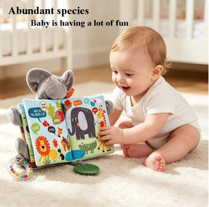 Livre en tissu personnalisé pour bébé, jouets sensoriels pour tout-petits, livre éducatif lavable pour enfants, jouet en tissu doux en forme d'éléphant, livres à bruit froissé pour bébés - Product Image 2