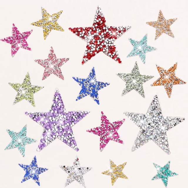 Hot-fix Star Rhinestone Patch DIY Iron-On Sew-On Clothing Sticker Heat Transfer Applique for Clothes Bag Shoes Floral Shape